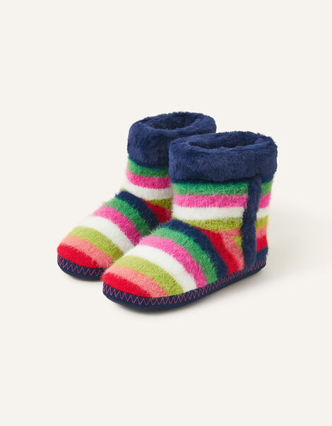 Faux Fur Stripe Slipper Boots, Multi (BRIGHTS-MULTI), large
