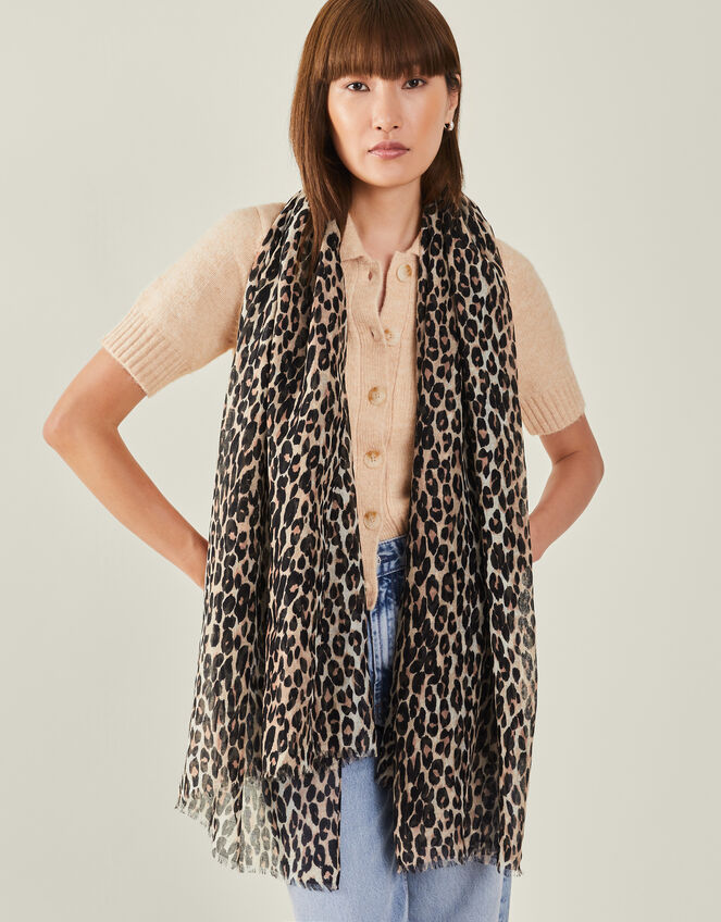Lightweight Leopard Print Scarf, , large