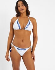 Embroidered Tie Bikini Bottoms, Blue (BLUE), large