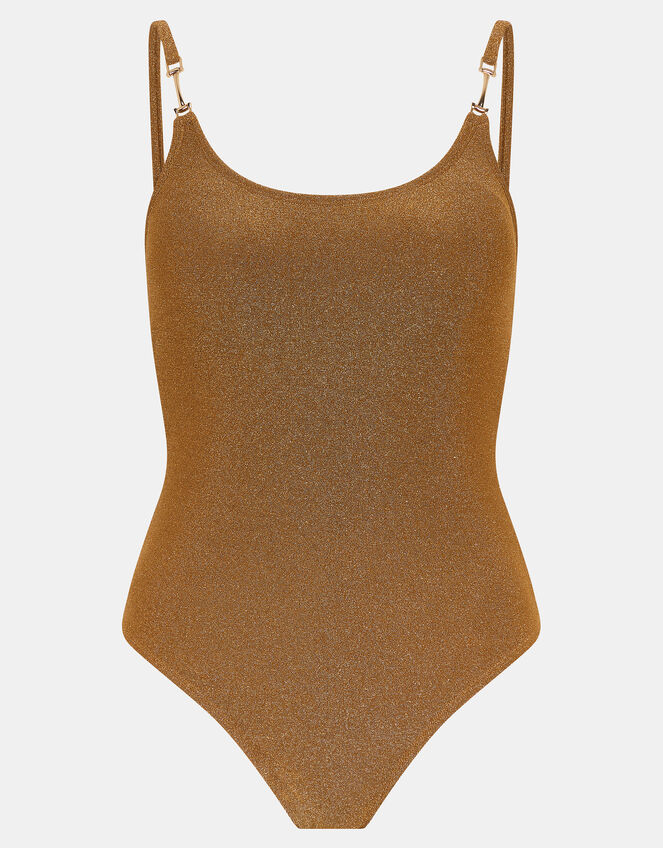 Metal Strap Shimmer Swimsuit, Gold (GOLD), large
