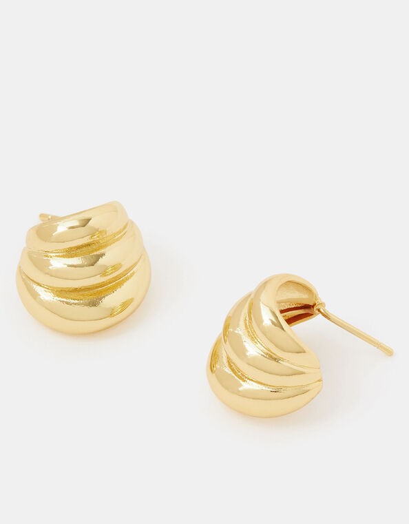 14ct Gold-Plated Ridge Curve Drop Earrings, , large
