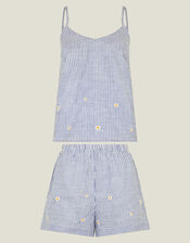 Daisy Embroidered Stripe Short Pyjamas Set, Blue (BLUE), large