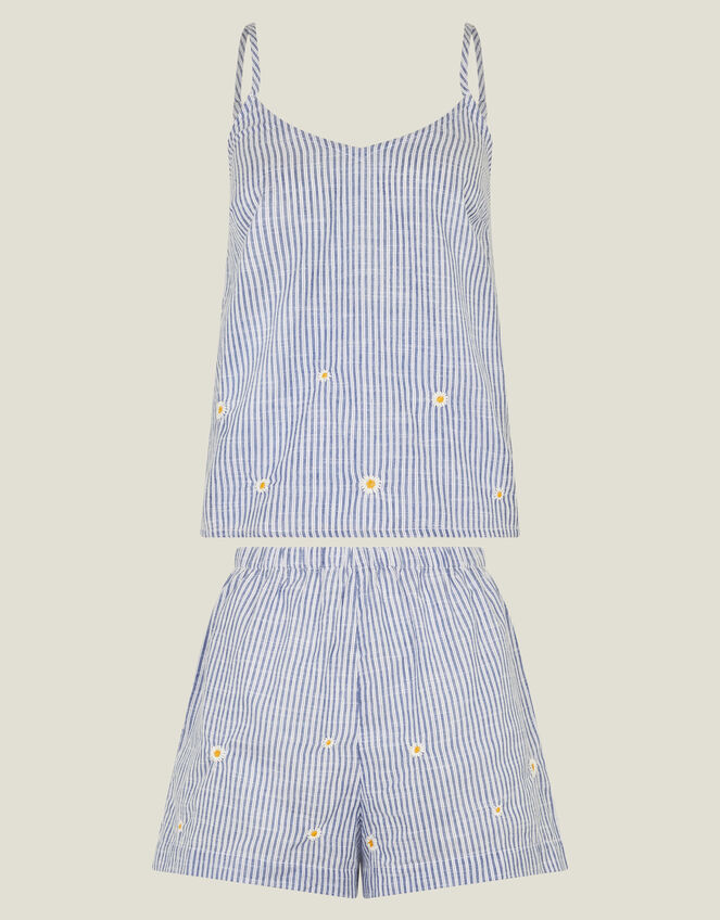 Daisy Embroidered Stripe Short Pyjamas Set, Blue (BLUE), large