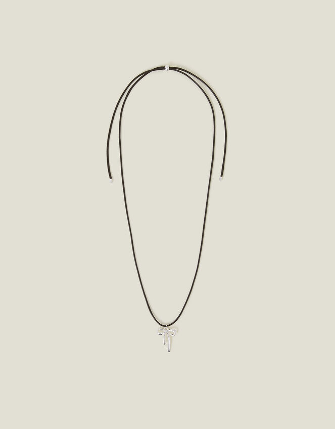 Sterling Silver-Plated Bow Cord Necklace, , large