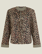 Leopard Print Tie-Front Quilted Jacket, Leopard (LEOPARD), large