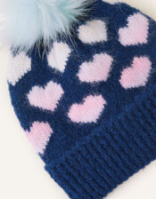 Heart Beanie Hat, Blue (NAVY), large