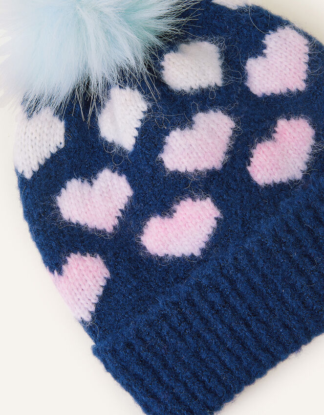 Heart Beanie Hat, Blue (NAVY), large
