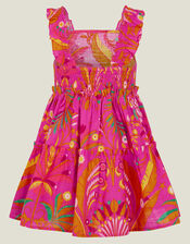 Girls Ornamental Leaf Print Dress, Pink (PINK), large