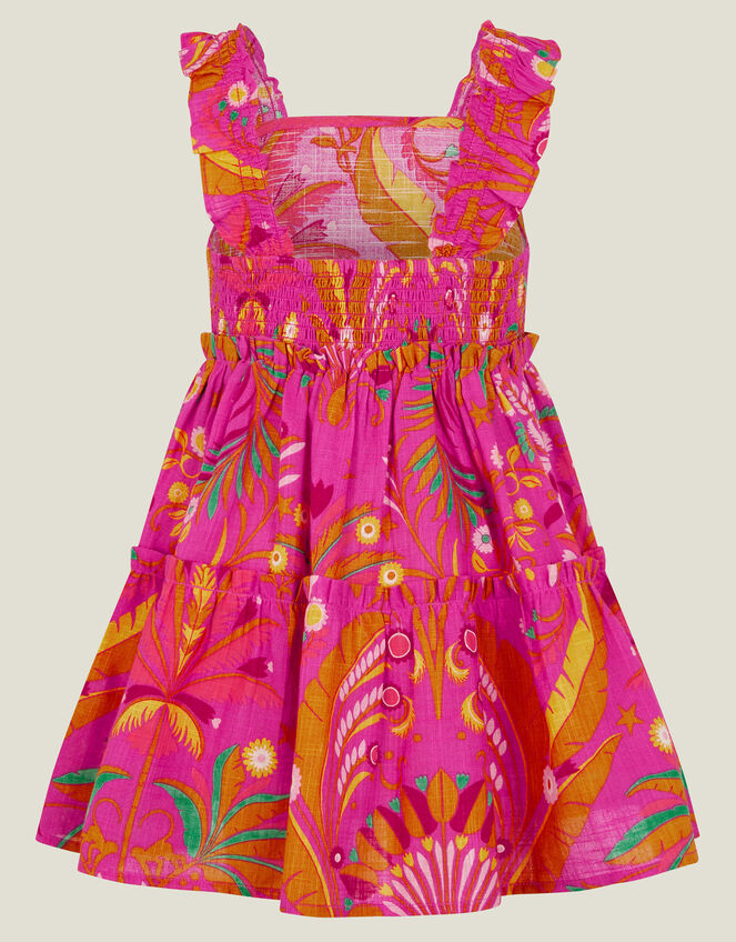 Girls Ornamental Leaf Print Dress, Pink (PINK), large