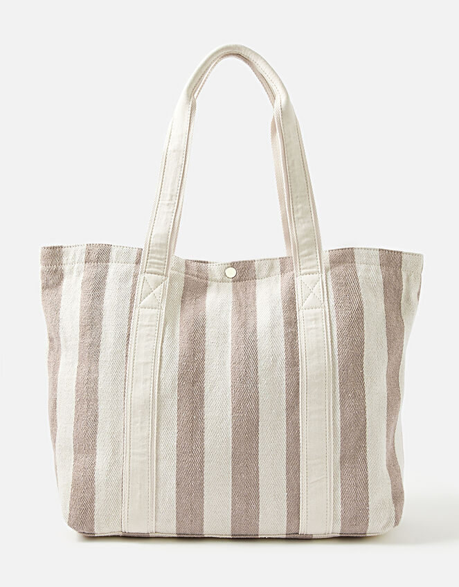 Stripe Shopper Bag, Camel (BEIGE), large