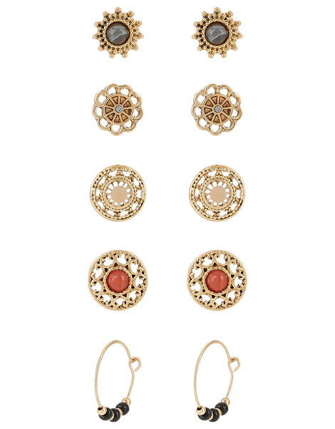 Multi-Shape Gem Stud and Hoop Earring Set, , large