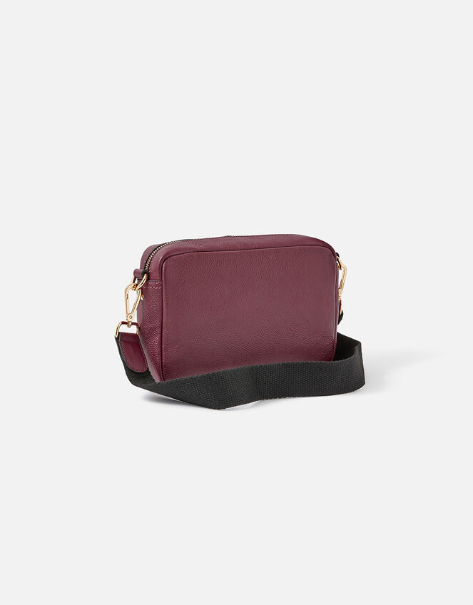 Leather Cross-Body Camera Bag, Red (BURGUNDY), large