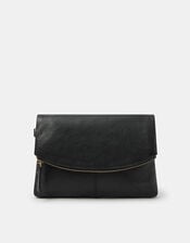 Curved Foldover Leather Wristlet Bag, , large