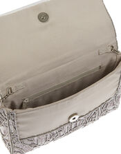 Sequin Floral Clutch Bag, Silver (SILVER), large