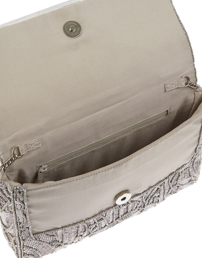 Sequin Floral Clutch Bag, Silver (SILVER), large