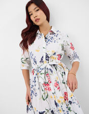 Floral Print Belted Maxi Dress, Ivory (IVORY), large
