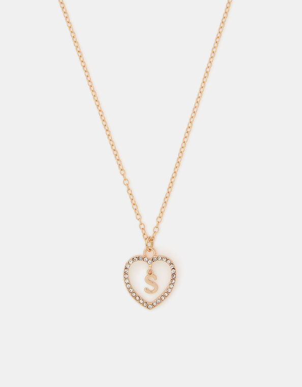 Girls Initial Charm Heart Pendant Necklace, Gold (GOLD), large