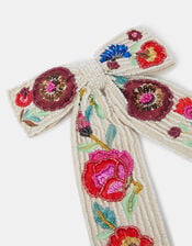 Beaded Floral Bow Barrette Hair Clip, , large