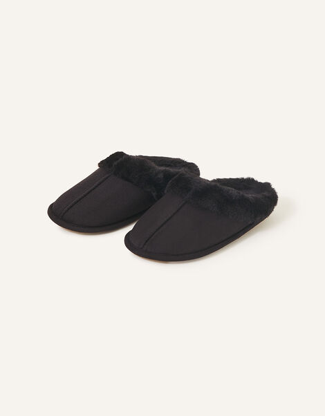 Faux Fur Mule Slippers, Black (BLACK), large