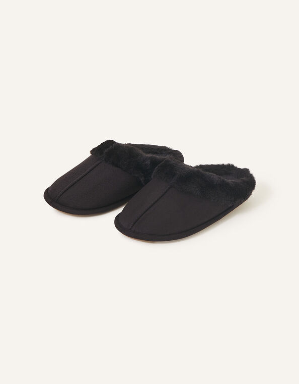 Faux Fur Mule Slippers, Black (BLACK), large