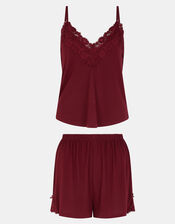 Lace Trim Short Pyjamas Set, Red (BURGUNDY), large