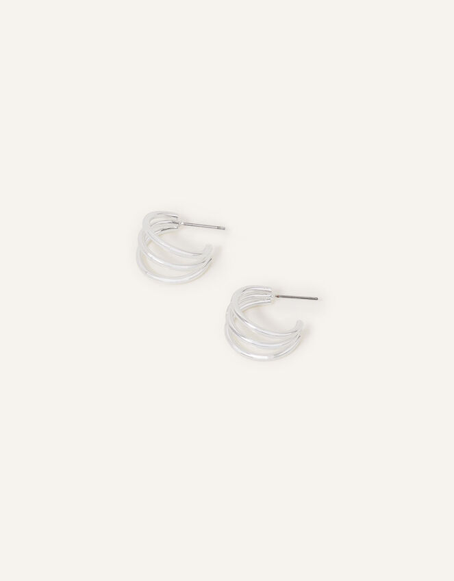 Triple Hoop Earrings, Silver (SILVER), large