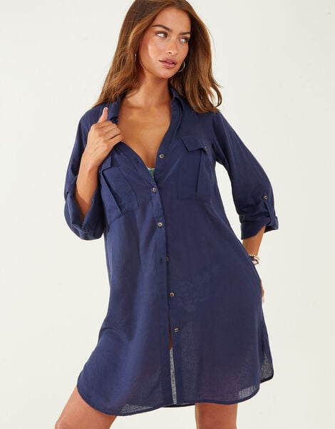 Long Sleeve Beach Shirt, Blue (NAVY), large