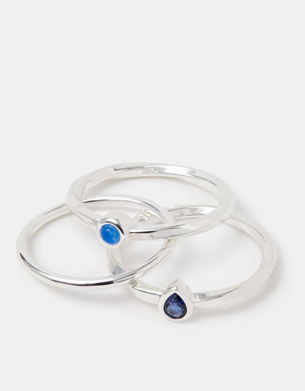 3-Pack Sterling Silver-Plated Mixed Stone Rings, Silver (ST SILVER), large