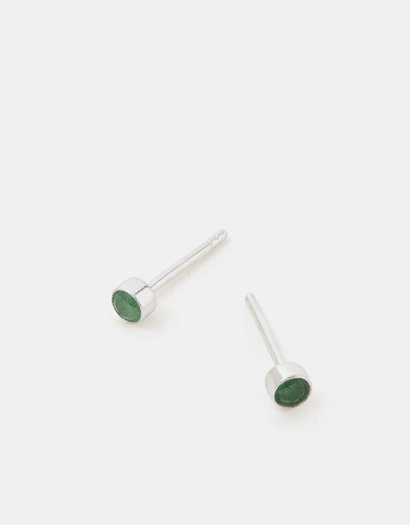 Sterling Silver Healing Stone Stud Earrings, Green (GREEN), large
