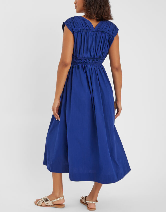 Sleeveless Ruched Midi Dress, Blue (BLUE), large