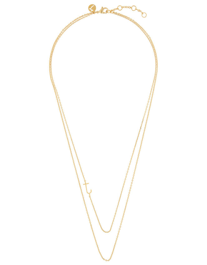 Gold-Plated Double Chain Initial Necklace - J, , large