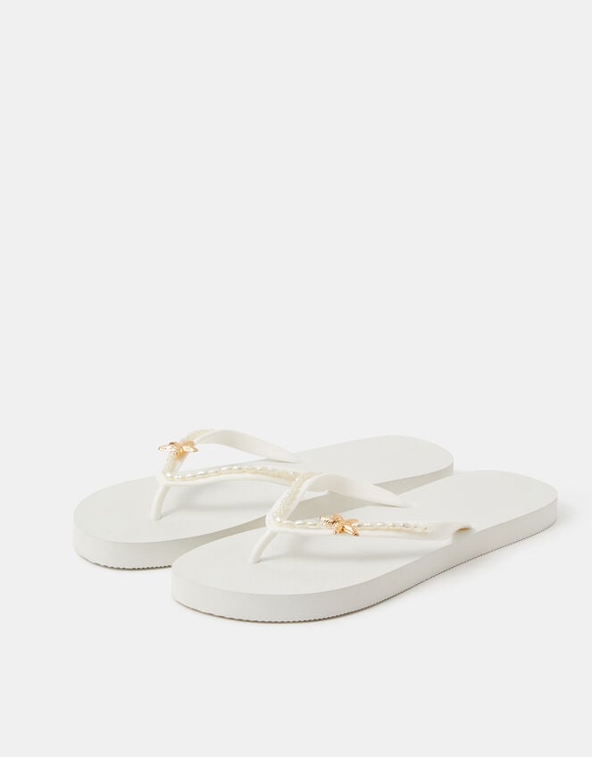 Starfish Beaded Flip Flops, White (WHITE), large