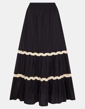 Ric Rac Tiered Maxi Skirt, Black (BLACK), large