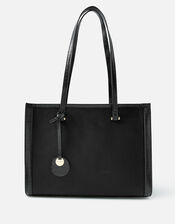 Faux Croc Trim Book Tote Bag, Black (BLACK), large