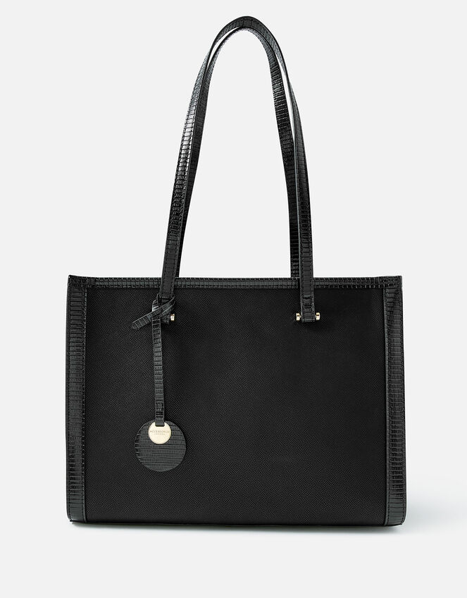 Faux Croc Trim Book Tote Bag, Black (BLACK), large