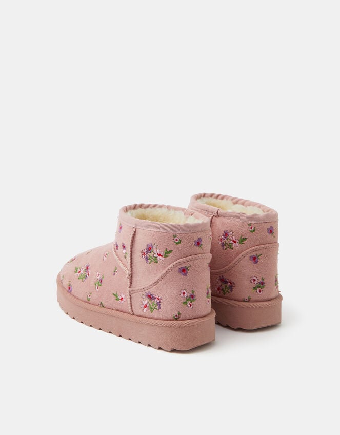 Girls Floral Embroidered Fleece-Lined Boots, Pink (PINK), large