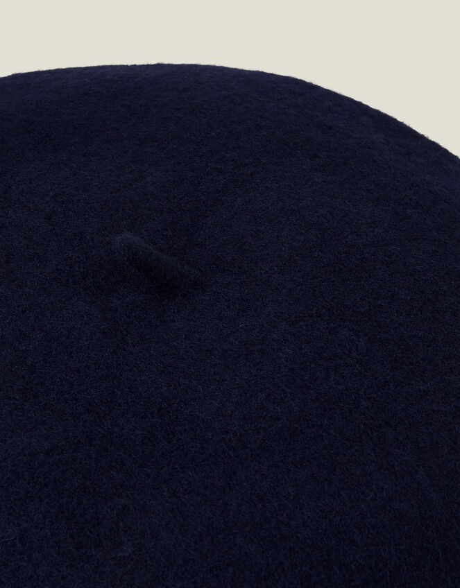 Wool Bow Beret, Blue (NAVY), large