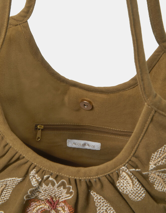 Oversized Floral Embroidered Shoulder Bag, , large