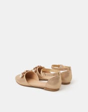 Girls Sequin Flower Closed Toe Flats, Gold (GOLD), large