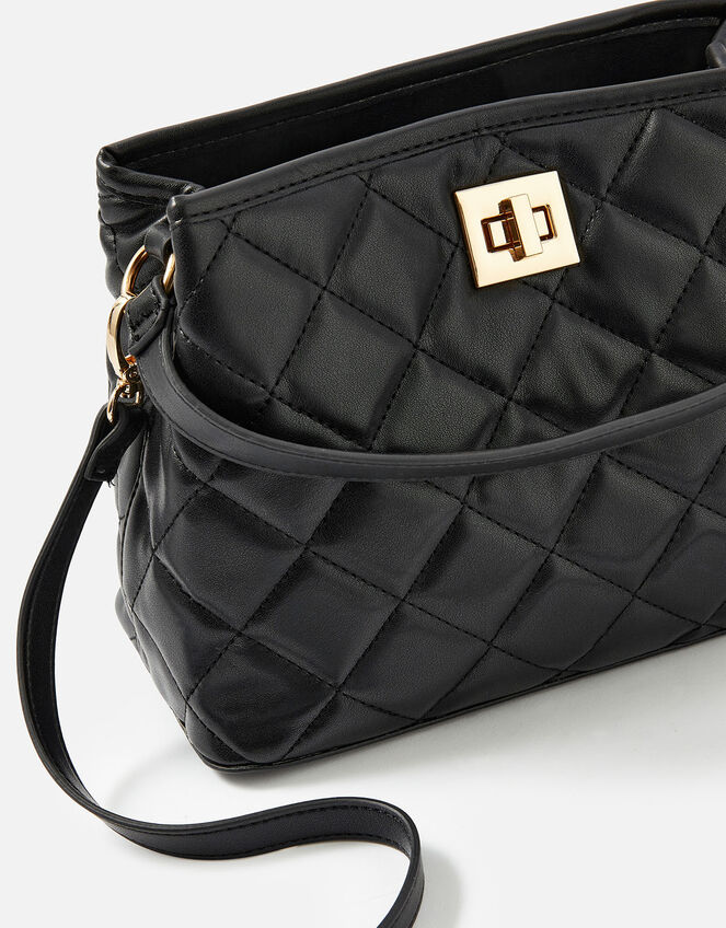 Quilted Large Handheld Bag, Black (BLACK), large