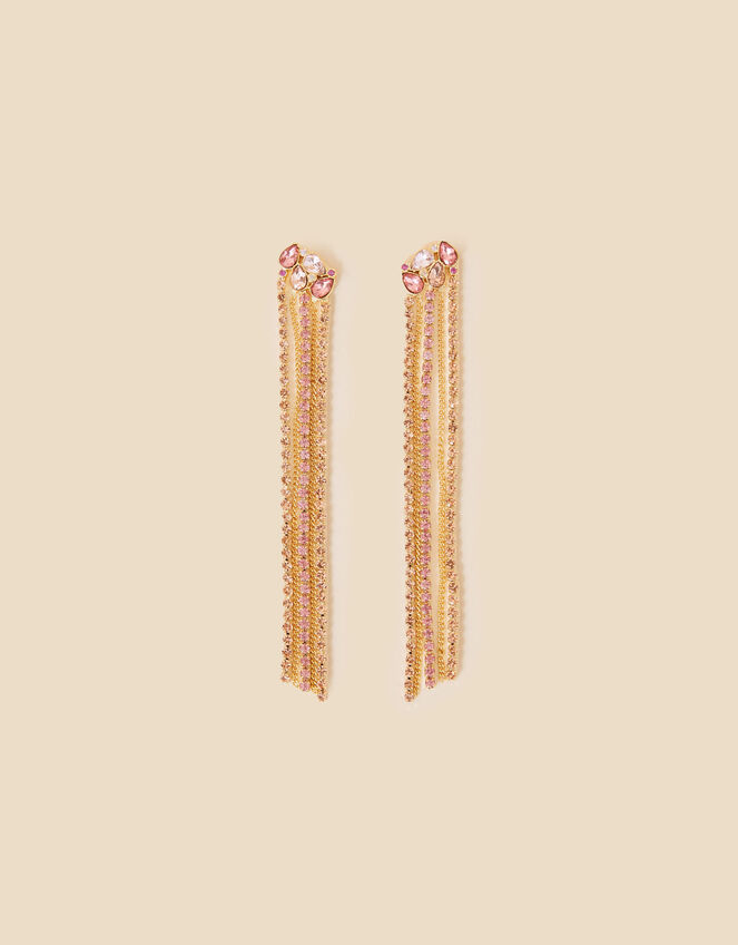 Gold-Plated Crystal Stone Long Earrings, , large