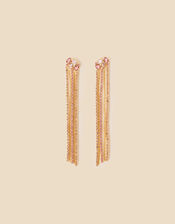 Gold-Plated Crystal Stone Long Earrings, , large