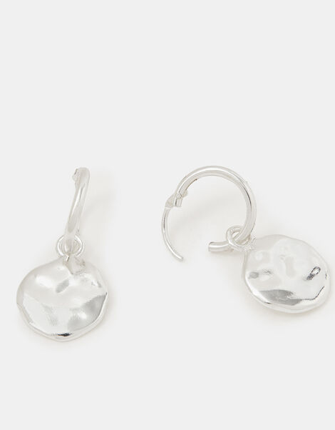 Sterling Silver Molten Drop Hoop Earrings, , large
