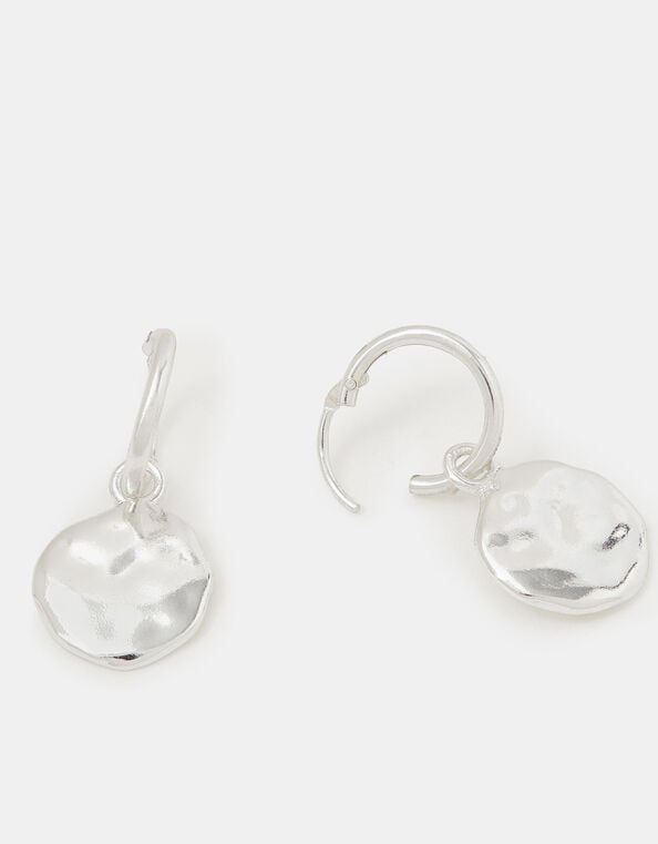 Sterling Silver Molten Drop Hoop Earrings, , large