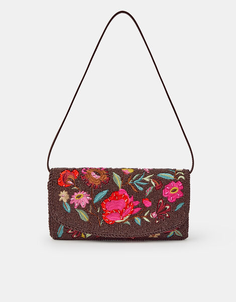 Floral Beaded Shoulder Bag, , large