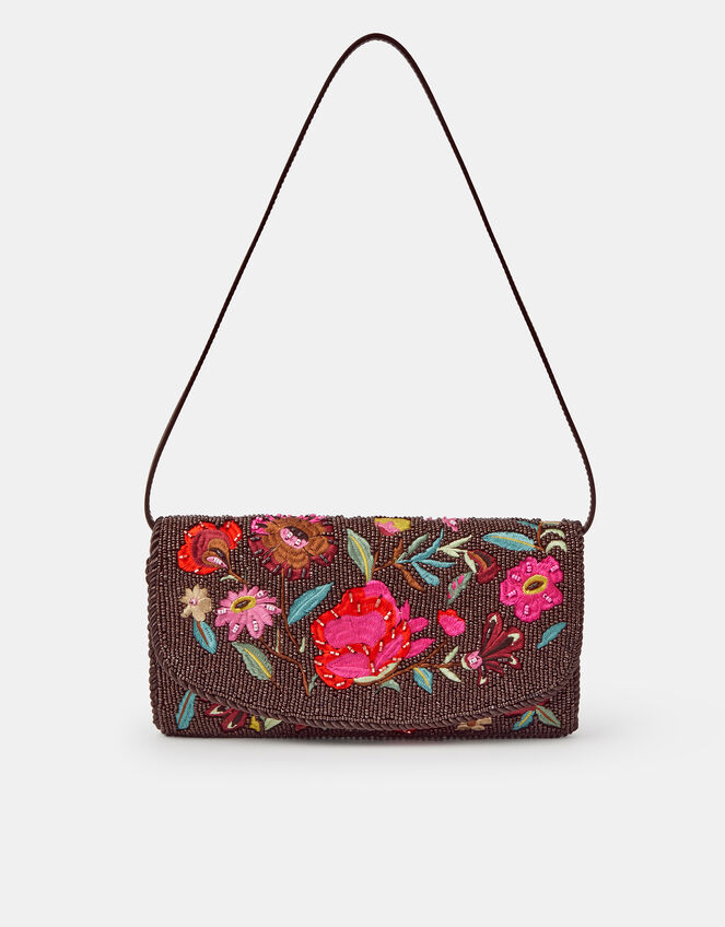 Floral Beaded Shoulder Bag, , large