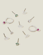 5-Pack Sterling Silver-Plated Sparkle Stud and Hoop Earrings, , large