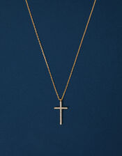 14ct Gold-Plated Sparkle Cross Pendant Necklace, , large