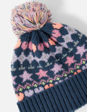 Girls Star Fair Isle Beanie, Blue (NAVY), large