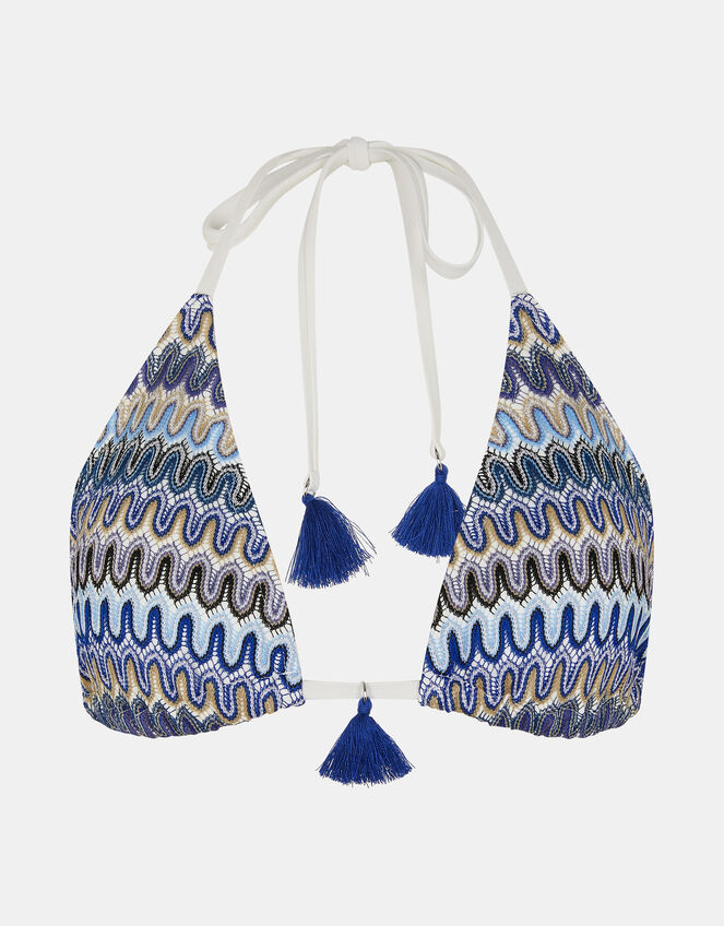 Zig-Zag Stitch Triangle Bikini Top, Blue (BLUE), large